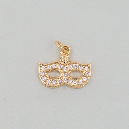 Gold mask Charms,18K Gold Filled Mask Pendant,Mask Masquerade Charm Bracelet Necklace for DIY Jewelry Making Supply