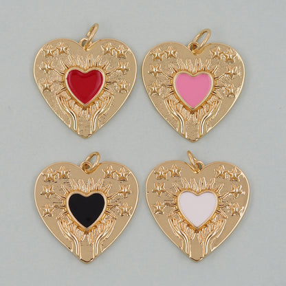Gold Heart Charms,18K Gold Filled Heart Pendant,Enamel Heart Charm Bracelet Necklace for DIY Jewelry Making Supply