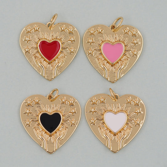 Gold Heart Charms,18K Gold Filled Heart Pendant,Enamel Heart Charm Bracelet Necklace for DIY Jewelry Making Supply