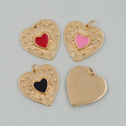 Gold Heart Charms,18K Gold Filled Heart Pendant,Enamel Heart Charm Bracelet Necklace for DIY Jewelry Making Supply