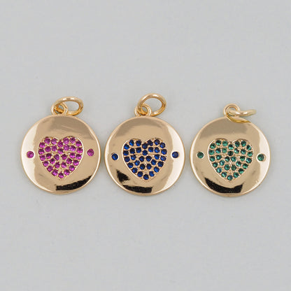 Gold Round Coin Heart Charms,18K Gold Filled Heart Pendant,Heart Charm Bracelet Necklace for DIY Jewelry Making Supply