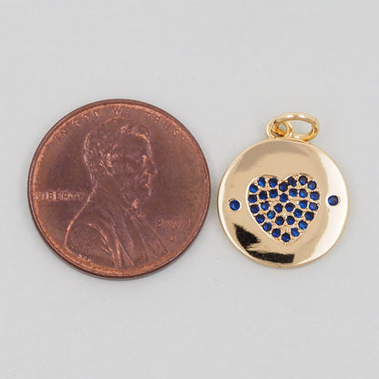 Gold Round Coin Heart Charms,18K Gold Filled Heart Pendant,Heart Charm Bracelet Necklace for DIY Jewelry Making Supply