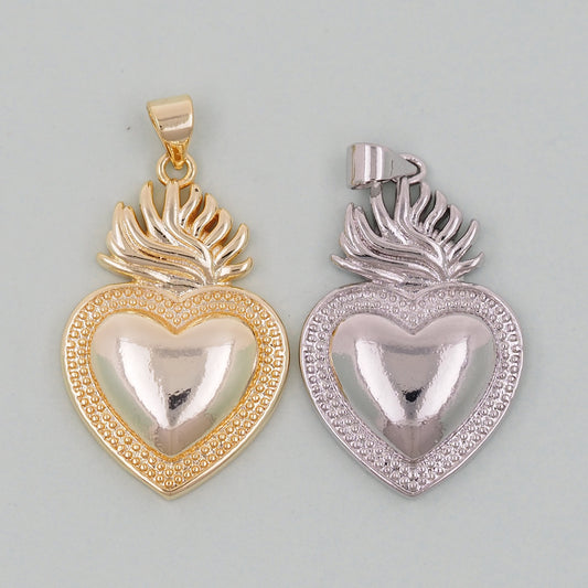Gold sacred Heart Charms,18K Gold Filled sacred heart Pendant,Religious Charm Bracelet Necklace for DIY Jewelry Making Supply