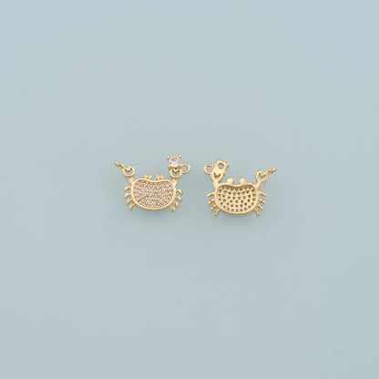 Gold Marine Life Charms,18K Gold Filled Crab Pendant,CZ Micro Pave Crab Charms Bracelet Necklace for DIY Jewelry Making Supply