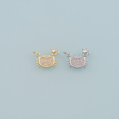 Gold Marine Life Charms,18K Gold Filled Crab Pendant,CZ Micro Pave Crab Charms Bracelet Necklace for DIY Jewelry Making Supply