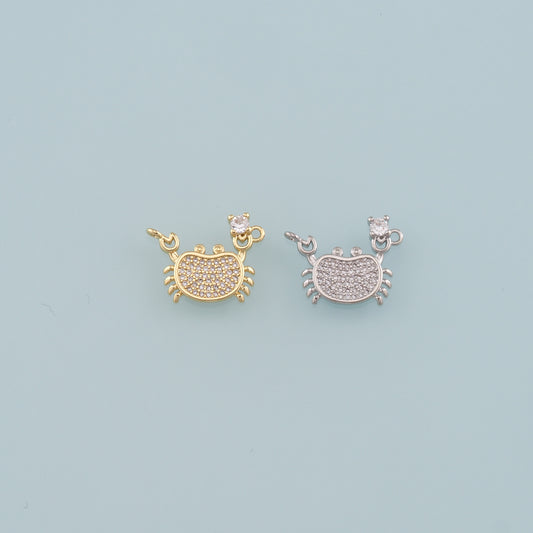 Gold Marine Life Charms,18K Gold Filled Crab Pendant,CZ Micro Pave Crab Charms Bracelet Necklace for DIY Jewelry Making Supply