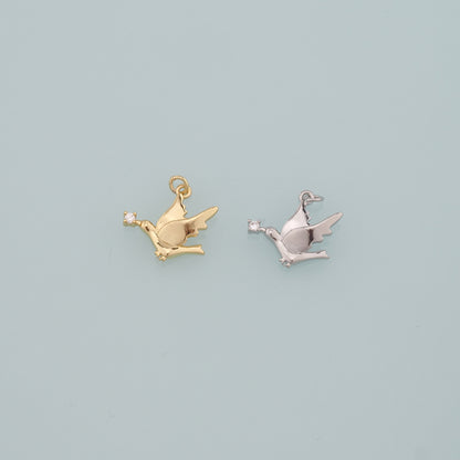 Gold Animal Charms,18K Gold Filled Bird Pendant,CZ Micro Pave Bird Charm Bracelet Necklace for DIY Jewelry Making Supply