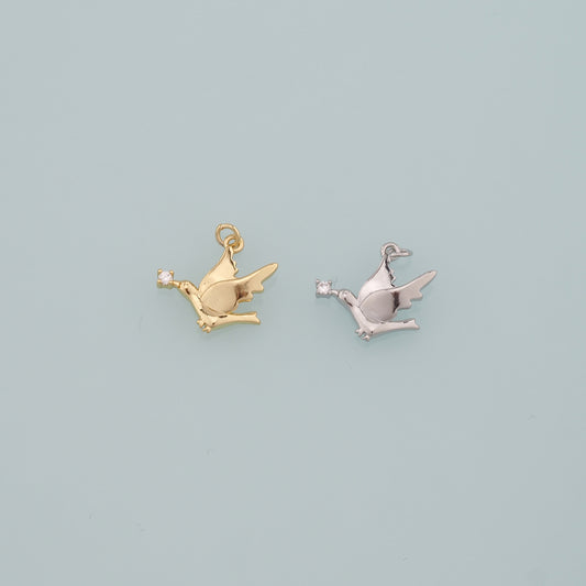 Gold Animal Charms,18K Gold Filled Bird Pendant,CZ Micro Pave Bird Charm Bracelet Necklace for DIY Jewelry Making Supply
