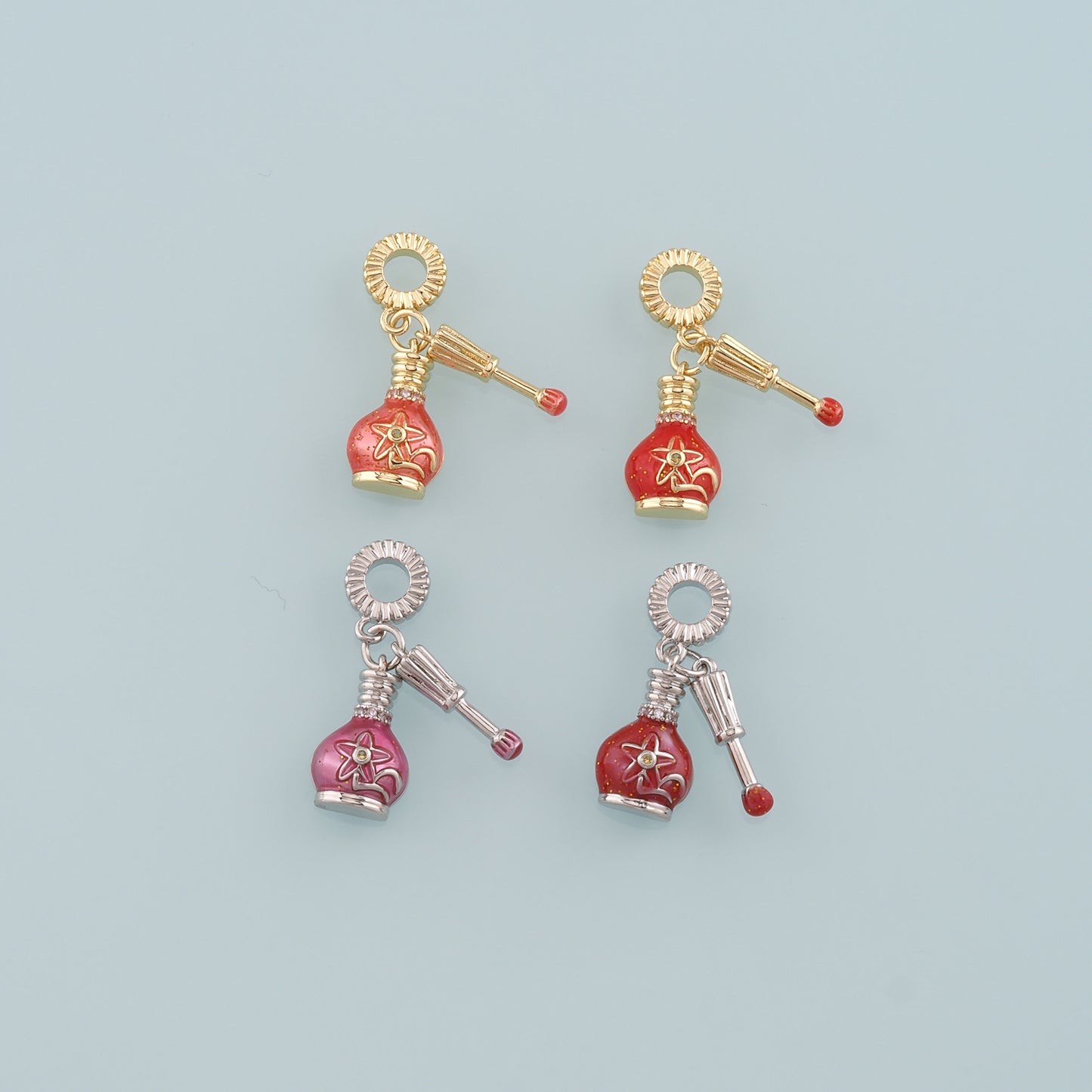 Gold Manicure Charms,18K Gold Filled Nail Polish Pendant,Enamel Nail Polish Charm Bracelet Necklace for DIY Jewelry Making Supply
