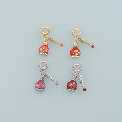 Gold Manicure Charms,18K Gold Filled Nail Polish Pendant,Enamel Nail Polish Charm Bracelet Necklace for DIY Jewelry Making Supply