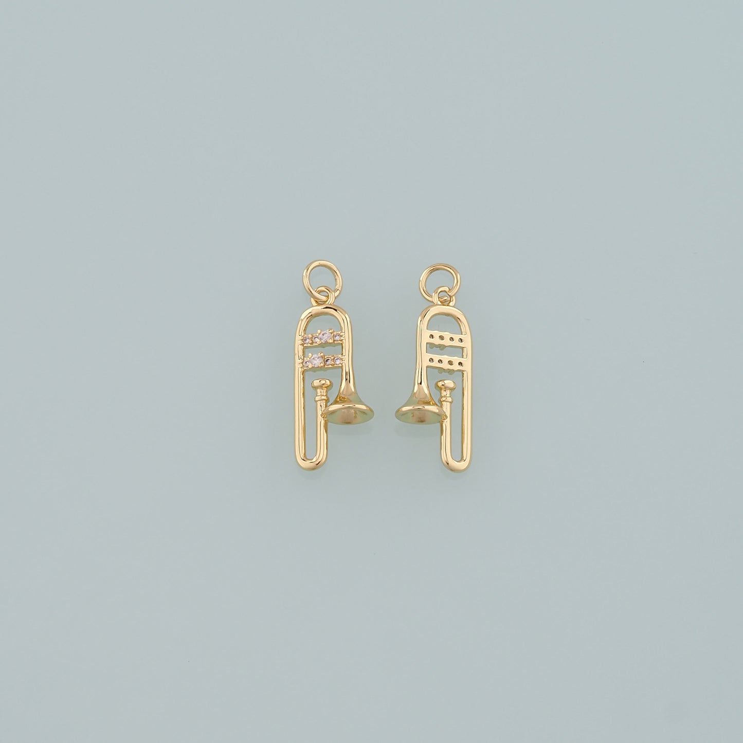 Gold Musical Instrument Charms,18K Gold Filled Trombone Pendant,CZ Micro Pave Trombone Charm Bracelet Necklace for DIY Jewelry Making Supply