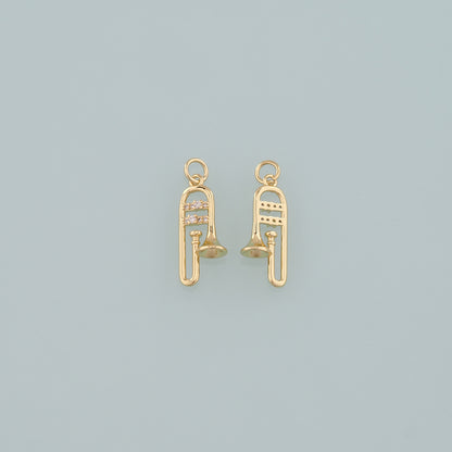 Gold Musical Instrument Charms,18K Gold Filled Trombone Pendant,CZ Micro Pave Trombone Charm Bracelet Necklace for DIY Jewelry Making Supply