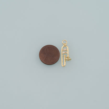 Gold Musical Instrument Charms,18K Gold Filled Trombone Pendant,CZ Micro Pave Trombone Charm Bracelet Necklace for DIY Jewelry Making Supply