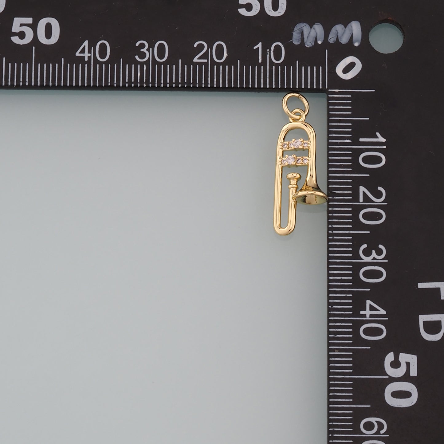 Gold Musical Instrument Charms,18K Gold Filled Trombone Pendant,CZ Micro Pave Trombone Charm Bracelet Necklace for DIY Jewelry Making Supply