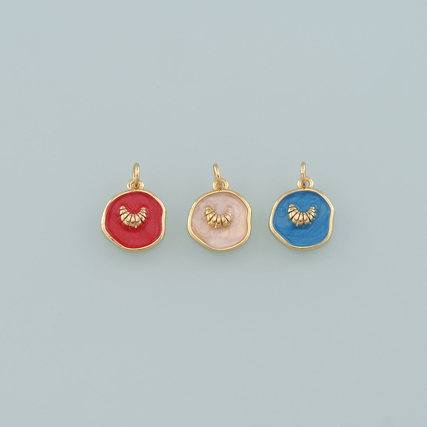 Gold Bread Charms,18K Gold Filled Croissant Pendant,Enamel Croissant Charm Bracelet Necklace for DIY Jewelry Making Supply