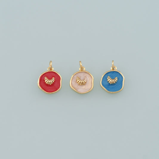 Gold Bread Charms,18K Gold Filled Croissant Pendant,Enamel Croissant Charm Bracelet Necklace for DIY Jewelry Making Supply