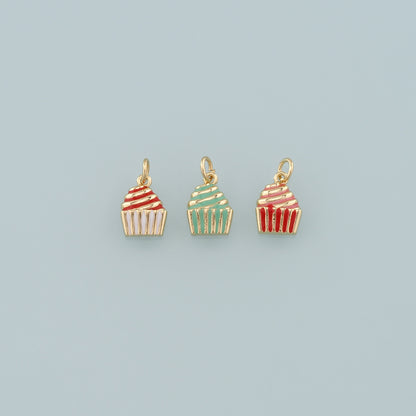 Gold Dessert Charms,18K Gold Filled Cake Pendant,Enamel Cake Charm Bracelet Necklace for DIY Jewelry Making Supply
