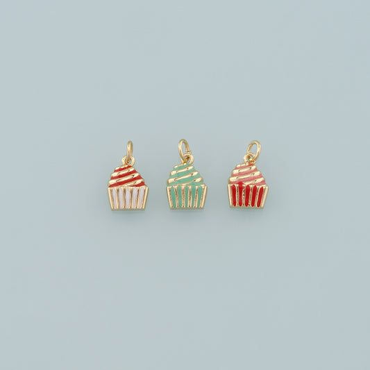 Gold Dessert Charms,18K Gold Filled Cake Pendant,Enamel Cake Charm Bracelet Necklace for DIY Jewelry Making Supply