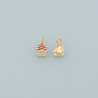Gold Dessert Charms,18K Gold Filled Cake Pendant,Enamel Cake Charm Bracelet Necklace for DIY Jewelry Making Supply