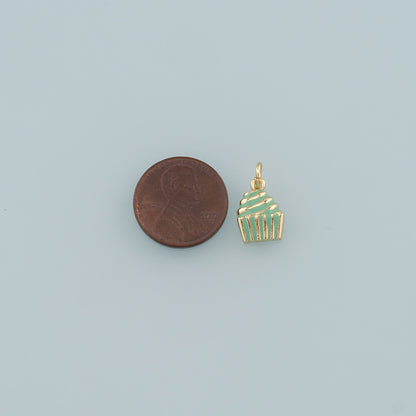 Gold Dessert Charms,18K Gold Filled Cake Pendant,Enamel Cake Charm Bracelet Necklace for DIY Jewelry Making Supply