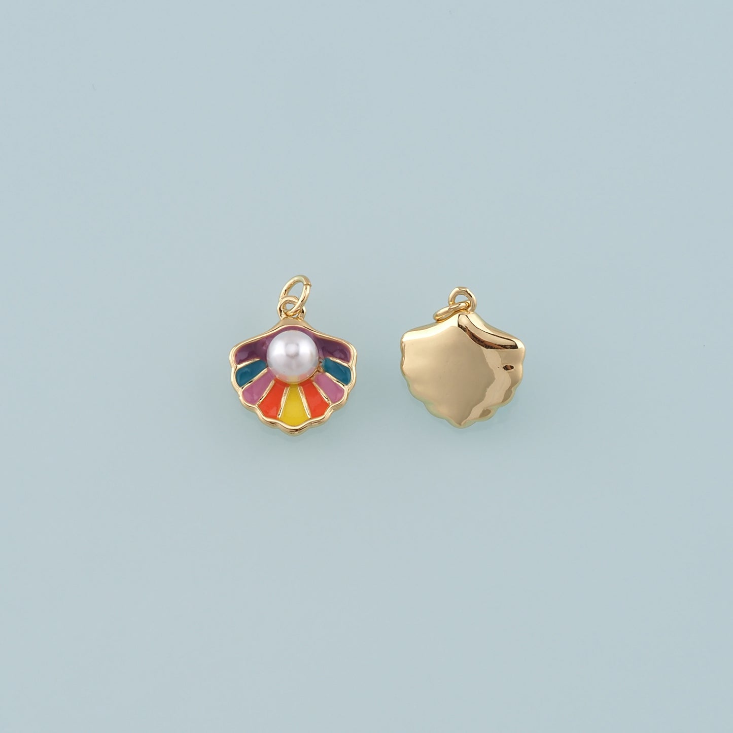 Gold Shell Charms,18K Gold Filled Pearl Scallop Pendant,Enamel Conch Shell Charm Bracelet Necklace for DIY Jewelry Making Supply
