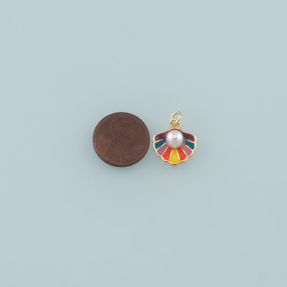 Gold Shell Charms,18K Gold Filled Pearl Scallop Pendant,Enamel Conch Shell Charm Bracelet Necklace for DIY Jewelry Making Supply