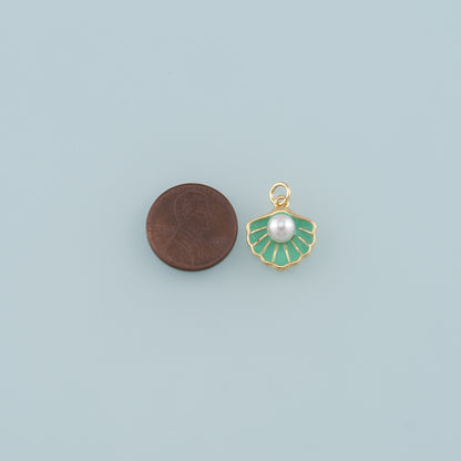 Gold Shell Charms,18K Gold Filled Pearl Scallop Pendant,Enamel Conch Shell Charm Bracelet Necklace for DIY Jewelry Making Supply