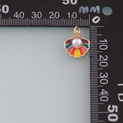 Gold Shell Charms,18K Gold Filled Pearl Scallop Pendant,Enamel Conch Shell Charm Bracelet Necklace for DIY Jewelry Making Supply
