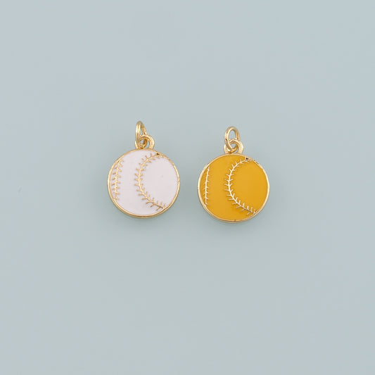Gold Sports Charms,18K Gold Filled Baseball Pendant,Enamel Softball Charm Bracelet Necklace for DIY Jewelry Making Supply