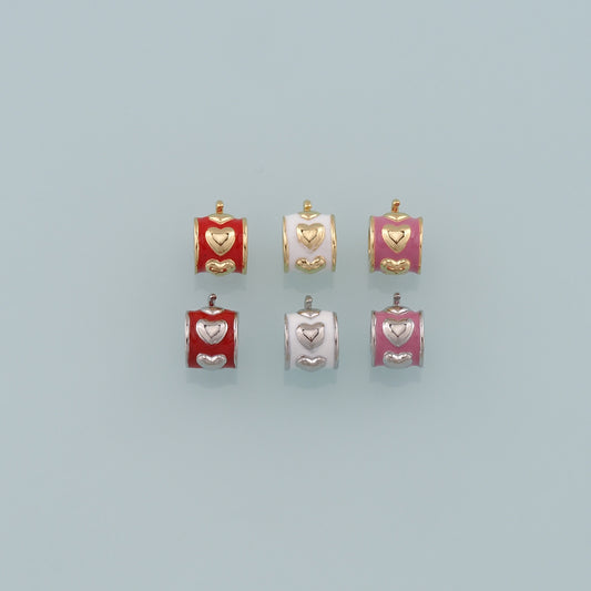 18K Gold Filled Heart Spacer Bead,Enamel Heart Charm Bracelet Necklace for DIY Jewelry Making Supply