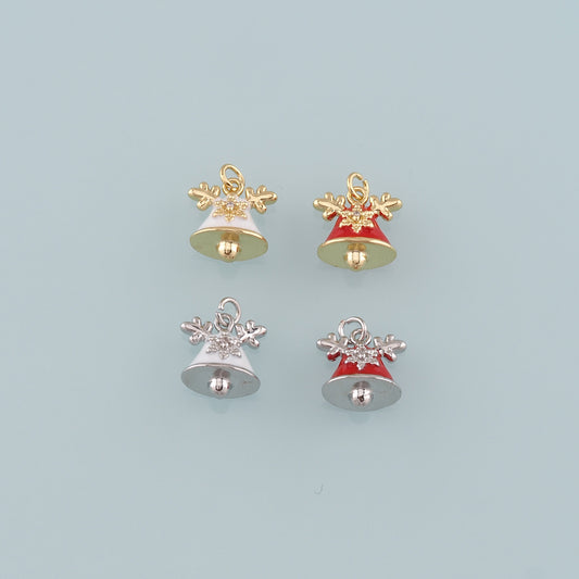 Gold Christmas Charms,18K Gold Filled Enamel Christmas Bells Pendant Charm Bracelet Necklace for DIY Jewelry Making Supply