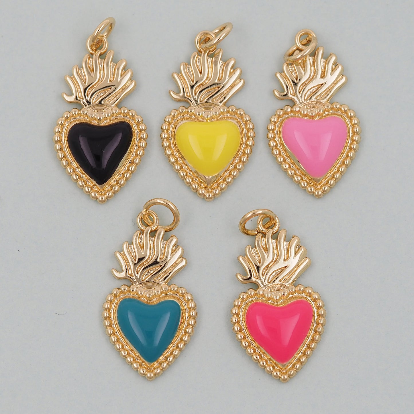 Gold sacred Heart Charms,18K Gold Filled sacred heart Pendant,Religious Charm Bracelet Necklace for DIY Jewelry Making Supply