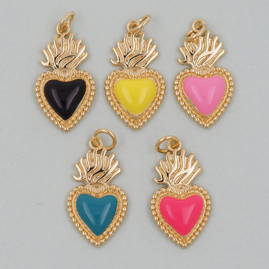 Gold sacred Heart Charms,18K Gold Filled sacred heart Pendant,Religious Charm Bracelet Necklace for DIY Jewelry Making Supply