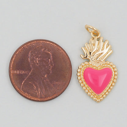 Gold sacred Heart Charms,18K Gold Filled sacred heart Pendant,Religious Charm Bracelet Necklace for DIY Jewelry Making Supply