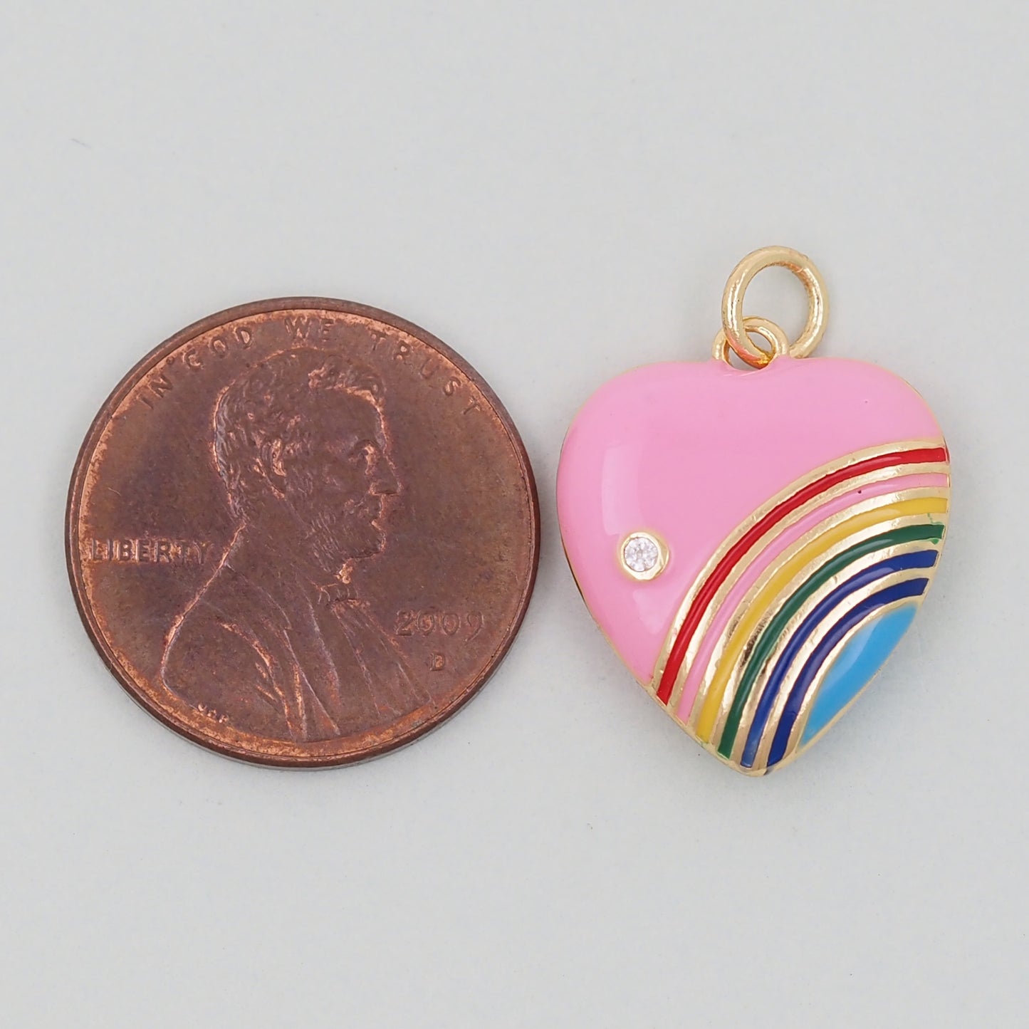 Gold Rainbow Heart Charms,18K Gold Filled rainbow Heart Pendant,Heart Charm Bracelet Necklace for DIY Jewelry Making Supply