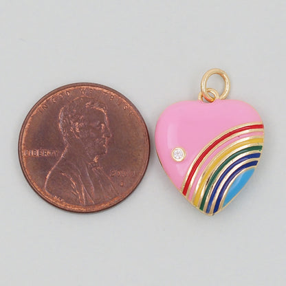Gold Rainbow Heart Charms,18K Gold Filled rainbow Heart Pendant,Heart Charm Bracelet Necklace for DIY Jewelry Making Supply