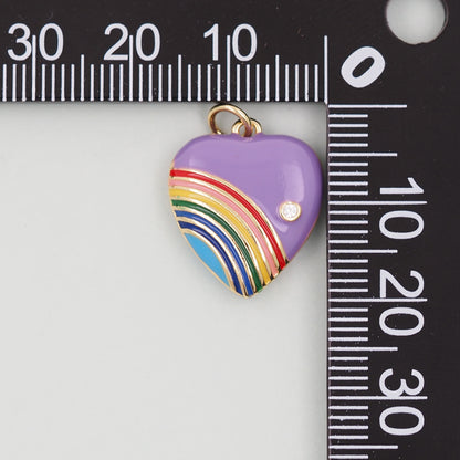 Gold Rainbow Heart Charms,18K Gold Filled rainbow Heart Pendant,Heart Charm Bracelet Necklace for DIY Jewelry Making Supply