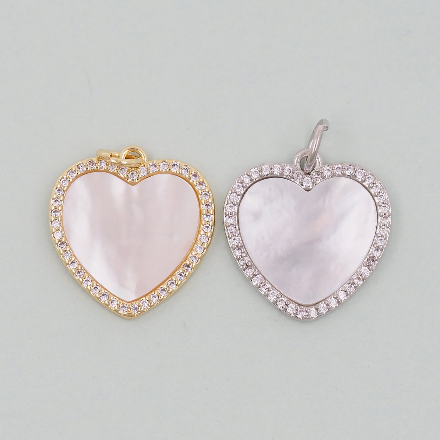Gold Heart Charms,18K Gold Filled Heart Pendant,White Shell Heart Charm Bracelet Necklace for DIY Jewelry Making Supply