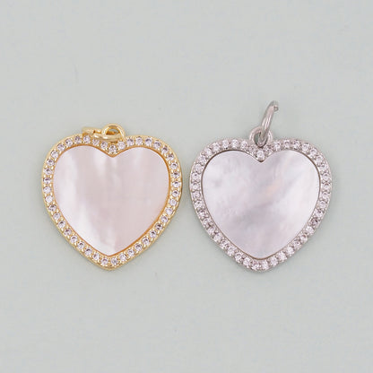 Gold Heart Charms,18K Gold Filled Heart Pendant,White Shell Heart Charm Bracelet Necklace for DIY Jewelry Making Supply