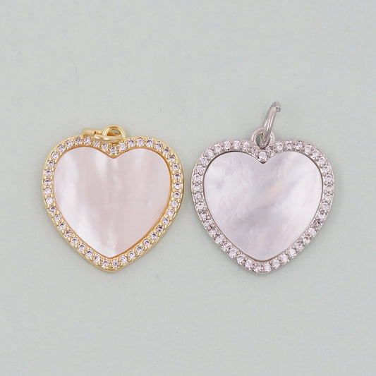 Gold Heart Charms,18K Gold Filled Heart Pendant,White Shell Heart Charm Bracelet Necklace for DIY Jewelry Making Supply