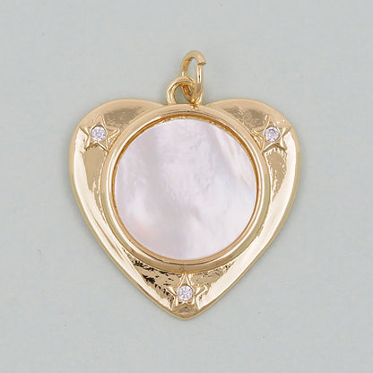 Gold Heart Charms,18K Gold Filled Heart Pendant,White Shell Heart Charm Bracelet Necklace for DIY Jewelry Making Supply