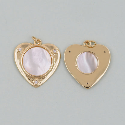 Gold Heart Charms,18K Gold Filled Heart Pendant,White Shell Heart Charm Bracelet Necklace for DIY Jewelry Making Supply