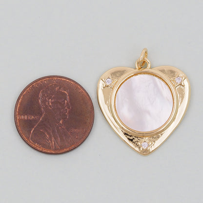 Gold Heart Charms,18K Gold Filled Heart Pendant,White Shell Heart Charm Bracelet Necklace for DIY Jewelry Making Supply