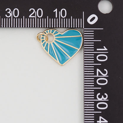 Gold Heart Charms,18K Gold Filled Enamel Heart Pendant,Sun Heart Charm Bracelet Necklace for DIY Jewelry Making Supply