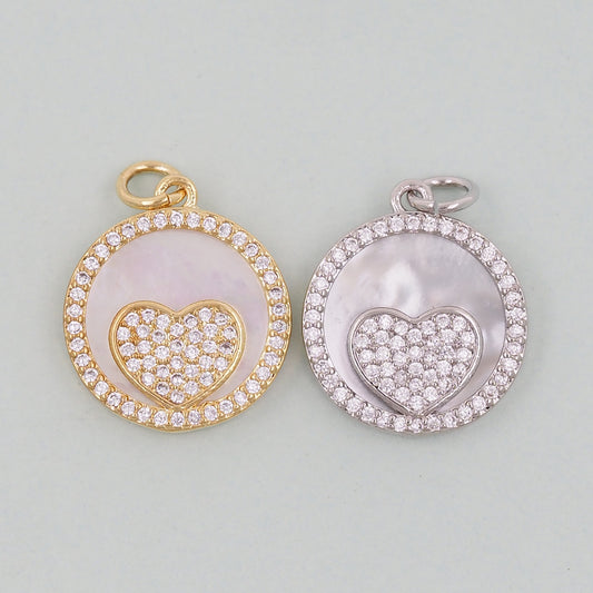 Gold Heart Charms,18K Gold Filled Heart Pendant,White Shell Heart Charm Bracelet Necklace for DIY Jewelry Making Supply