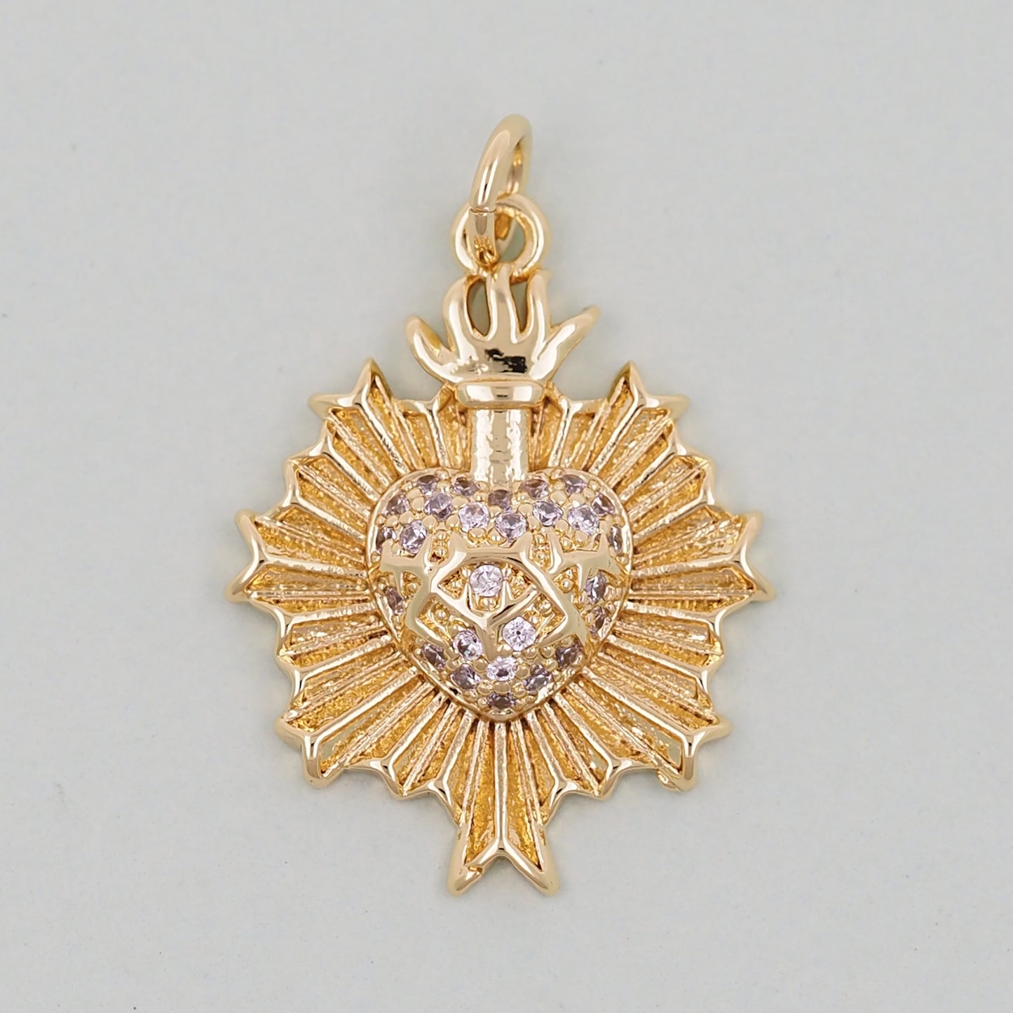 Gold sacred Heart Charms,18K Gold Filled sacred heart Pendant,Religious Charm Bracelet Necklace for DIY Jewelry Making Supply