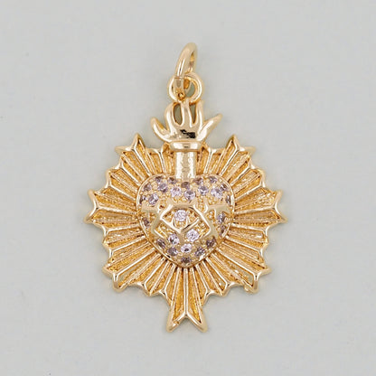 Gold sacred Heart Charms,18K Gold Filled sacred heart Pendant,Religious Charm Bracelet Necklace for DIY Jewelry Making Supply
