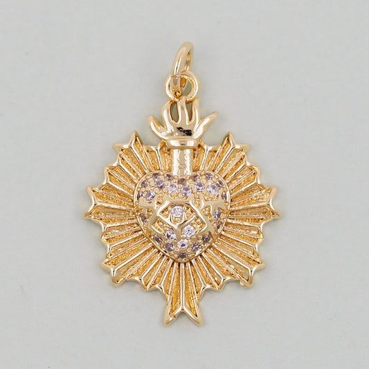 Gold sacred Heart Charms,18K Gold Filled sacred heart Pendant,Religious Charm Bracelet Necklace for DIY Jewelry Making Supply