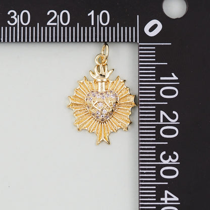Gold sacred Heart Charms,18K Gold Filled sacred heart Pendant,Religious Charm Bracelet Necklace for DIY Jewelry Making Supply
