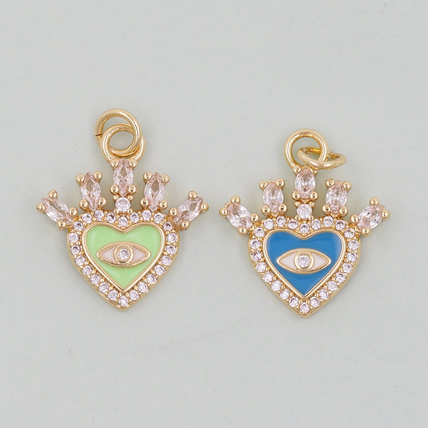 Gold Heart Evil Eye Charms,18K Gold Filled Heart Pendant,Heart Eye Charm Bracelet Necklace for DIY Jewelry Making Supply